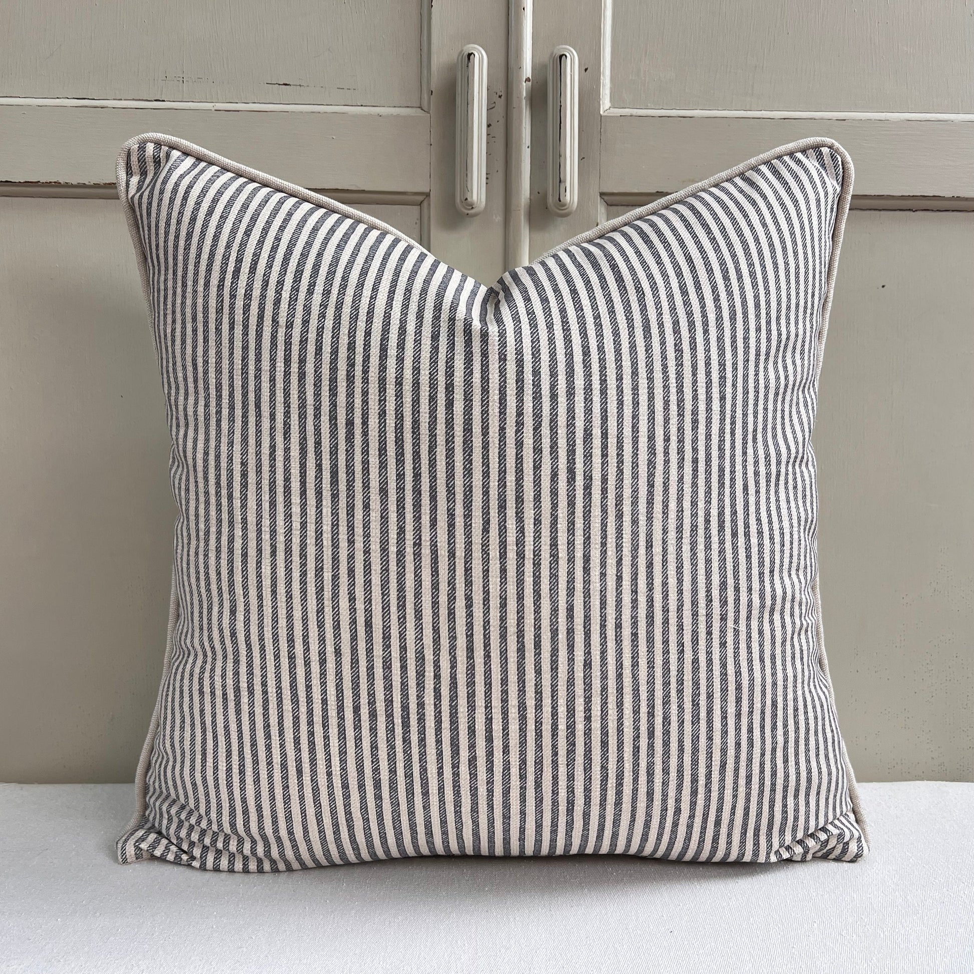 Cushions Made In Fermoie Luxury Designer Hertford Stripe Grey Neutral Cotton Cushion Pillow Throw Cover