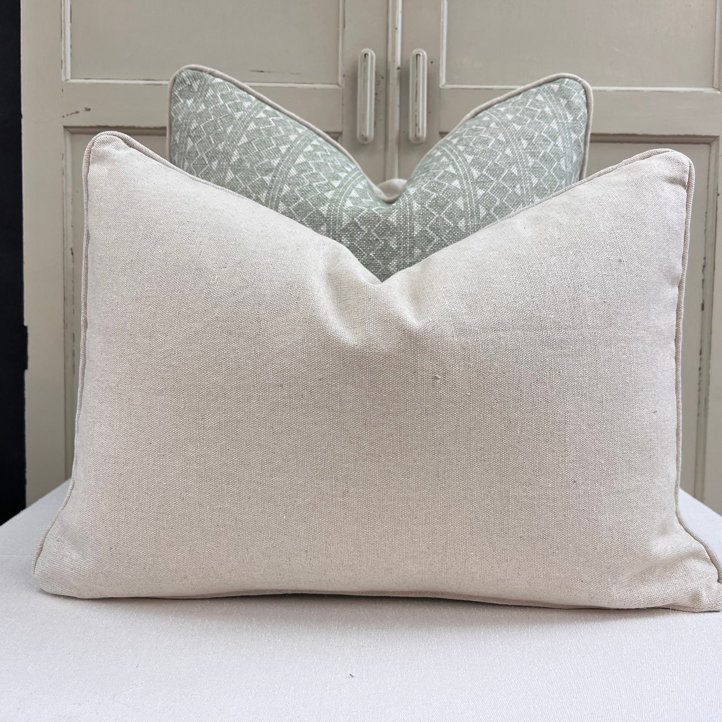 Cushions Made In Fermoie Quantock Luxury Designer Decorative Neutral Pale Green Linen Cushion Pillow Throw Cover