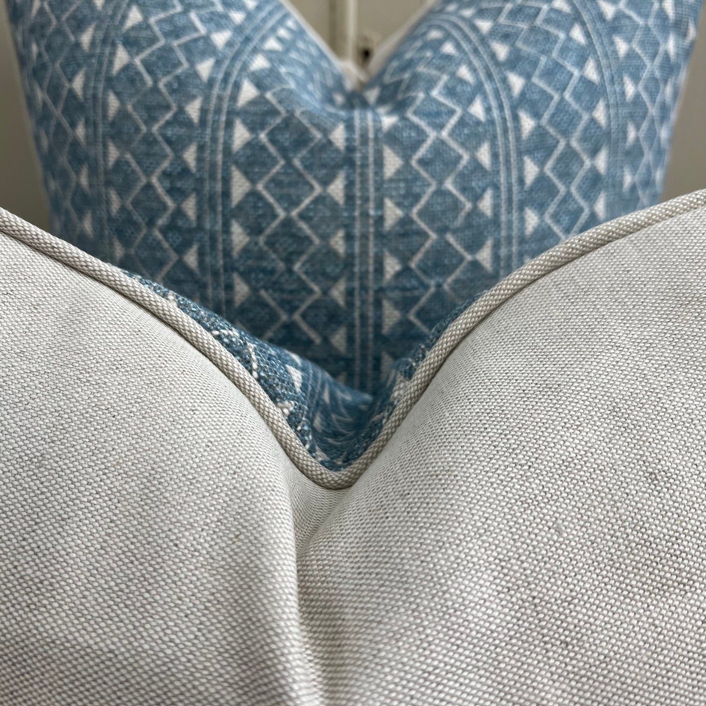 Cushion made in Fermoie Quantock Luxury Designer Decorative Neutral Blue Linen Cushion Pillow Throw Cover