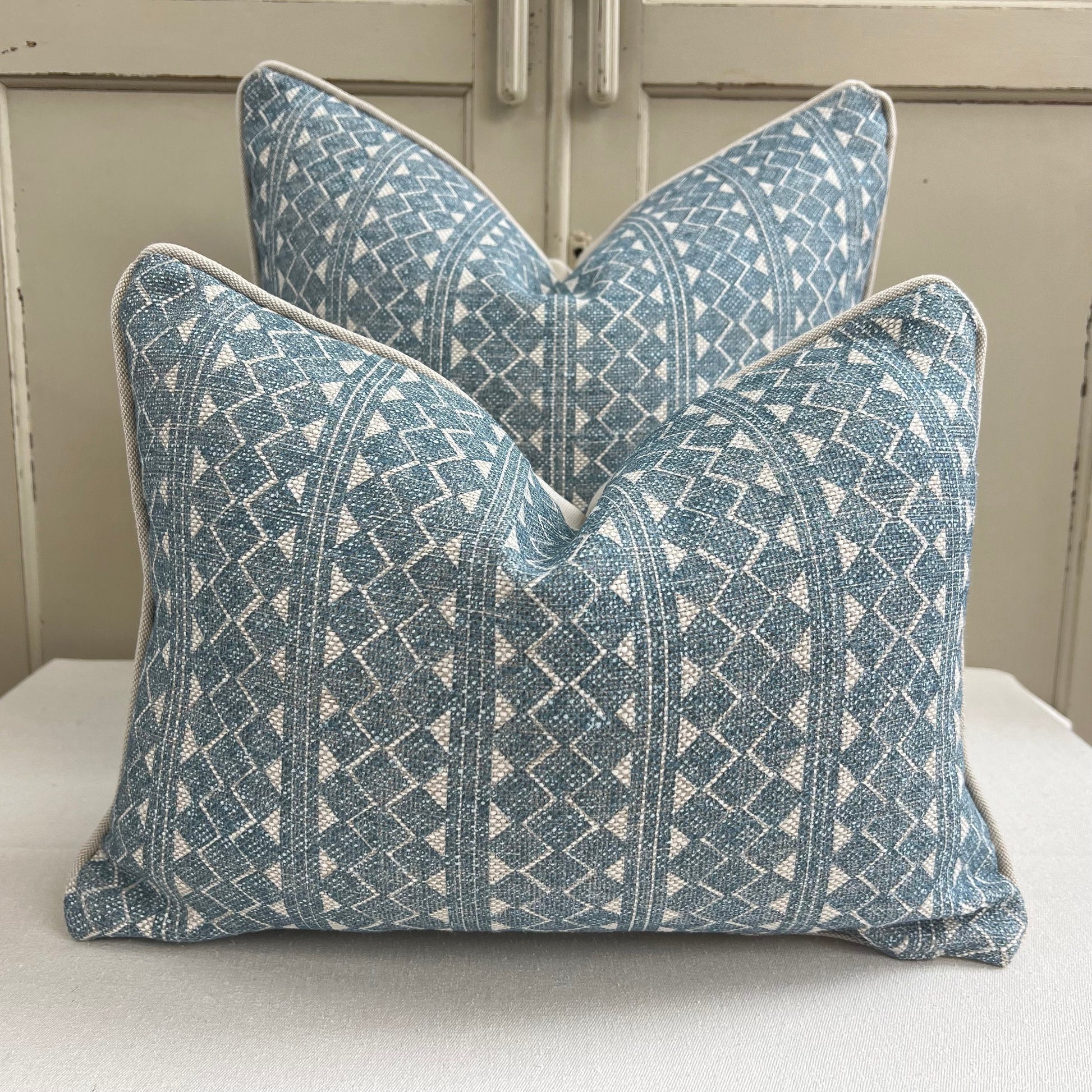 Cushion made in Fermoie Quantock Luxury Designer Decorative Neutral Blue Linen Cushion Pillow Throw Cover