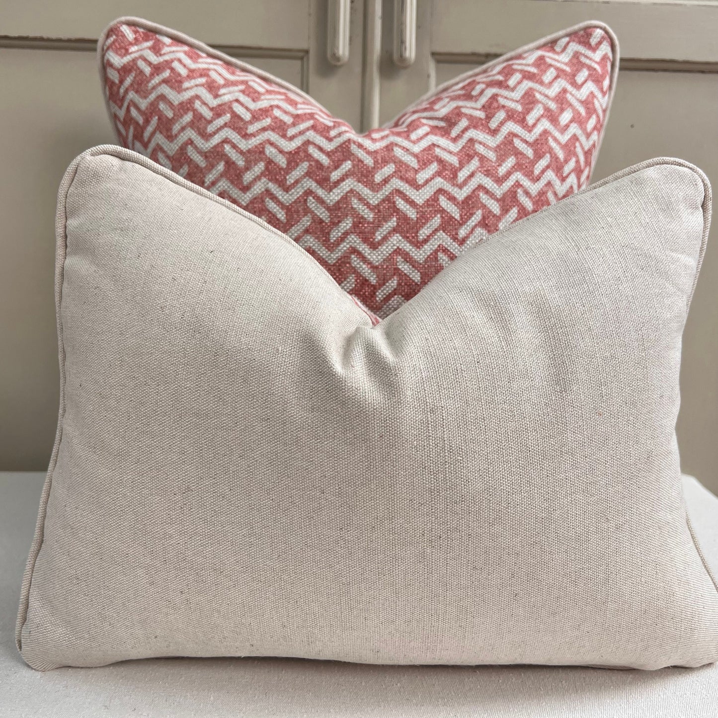 Fermoie Chiltern Luxury Designer Decorative Neutral Pink Linen Cushion Pillow Throw Cover