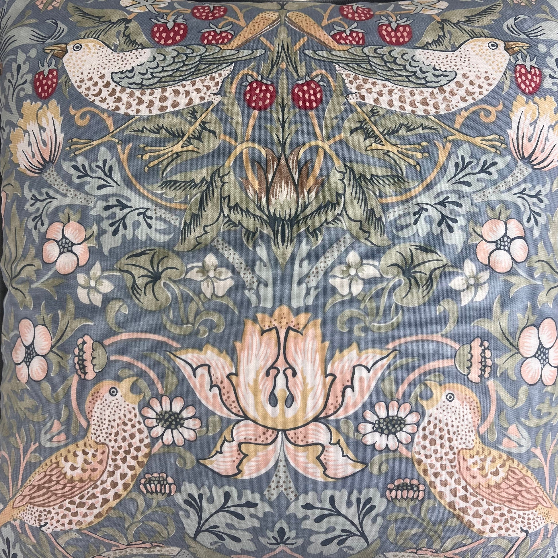 William Morris Fabric Cushion Cover Strawberry Thief Slate Blue Designer Sofa Throw Pillow