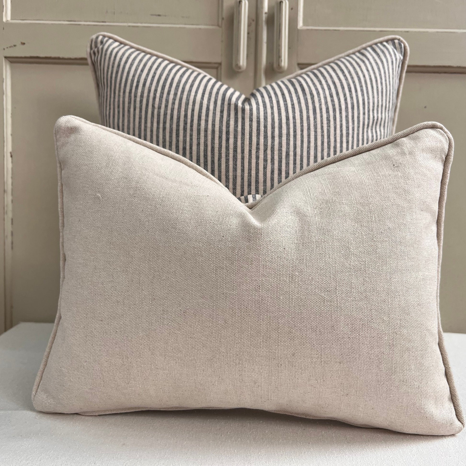 Cushions Made In Fermoie Luxury Designer Hertford Stripe Grey Neutral Cotton Cushion Pillow Throw Cover