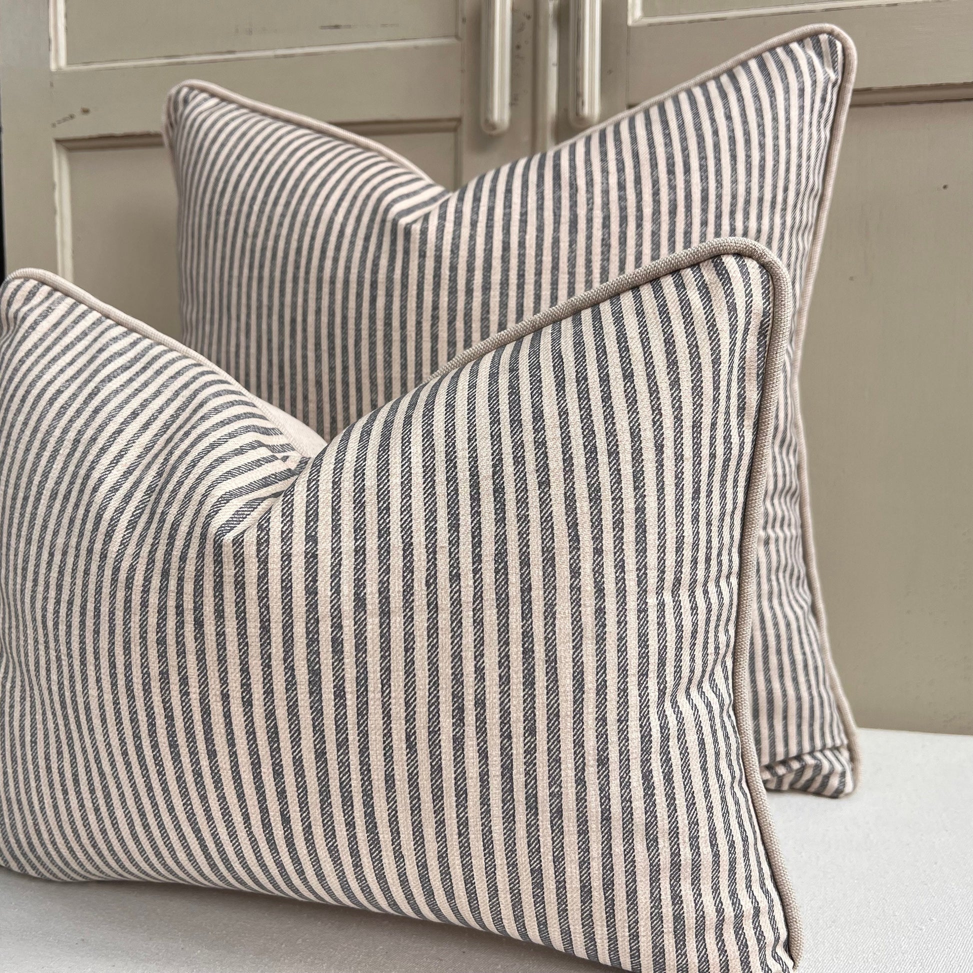 Cushions Made In Fermoie Luxury Designer Hertford Stripe Grey Neutral Cotton Cushion Pillow Throw Cover