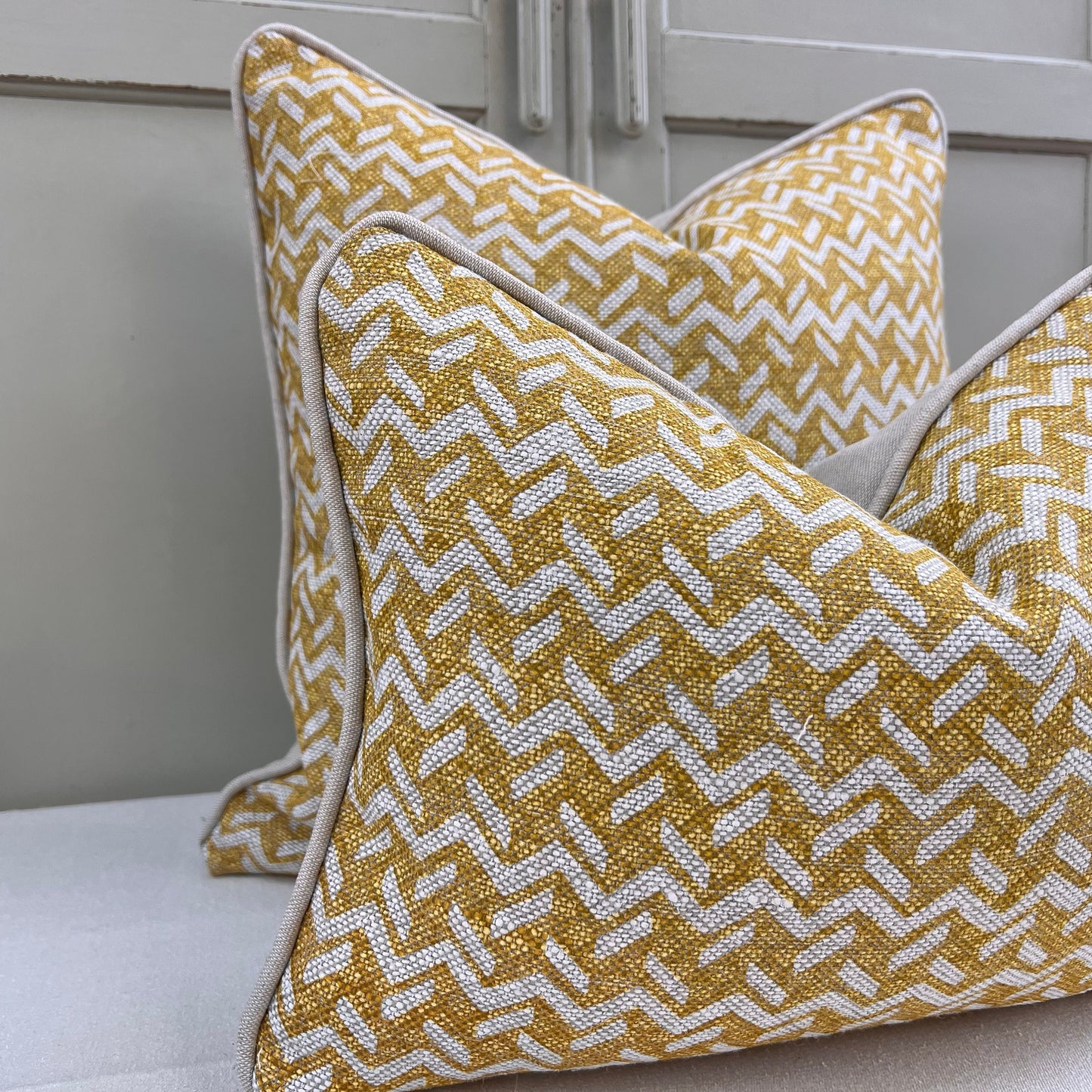 Cushions Made In Fermoie Chiltern Luxury Designer Decorative Neutral Yellow Linen Cushion Pillow Throw Cover