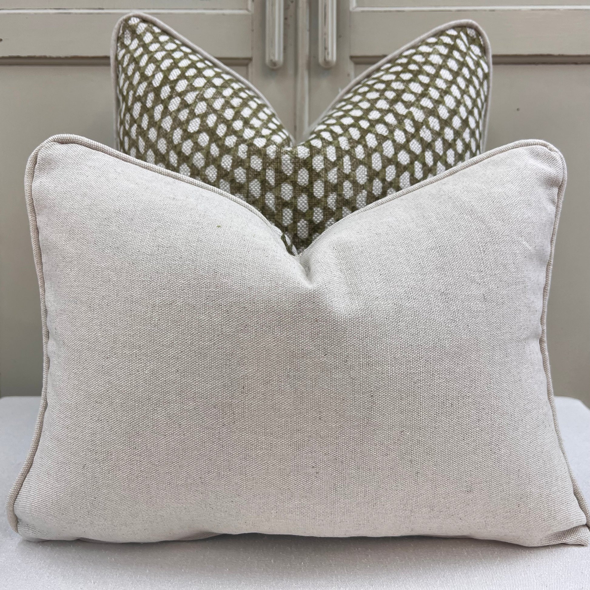 Fermoie Wicker Luxury Designer Decorative Olive Green Linen Cushion Pillow Throw Cover