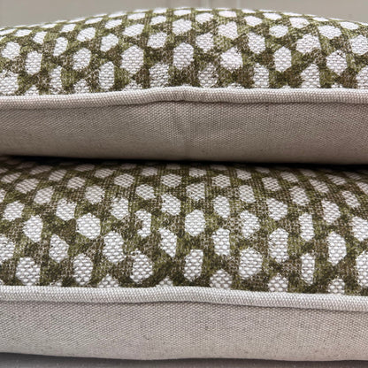 Fermoie Wicker Luxury Designer Decorative Olive Green Linen Cushion Pillow Throw Cover