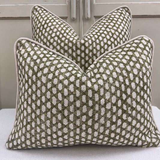 Fermoie Wicker Luxury Designer Decorative Olive Green Linen Cushion Pillow Throw Cover