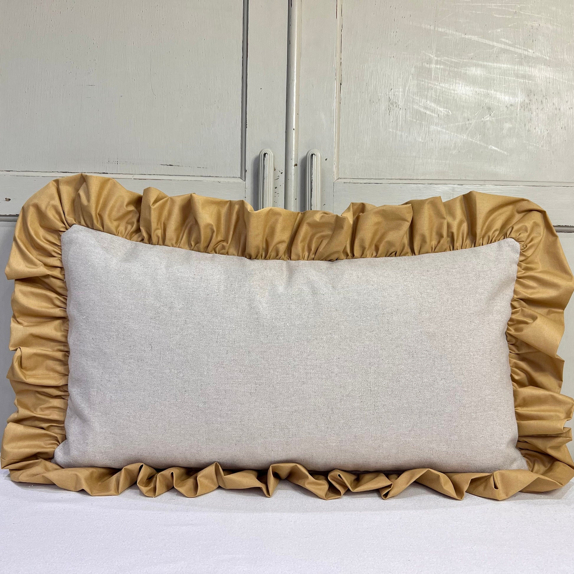 Cushions Made In Fermoie Eythorne Luxury Frilled Lumbar Beige Mustard Neutral Cotton Cushion Pillow Throw Cover