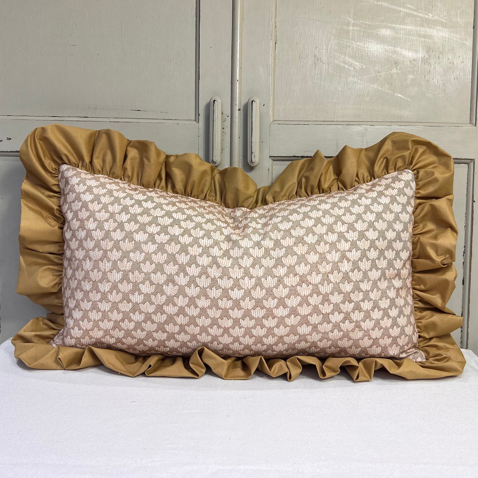 Cushions Made In Fermoie Eythorne Luxury Frilled Lumbar Beige Mustard Neutral Cotton Cushion Pillow Throw Cover