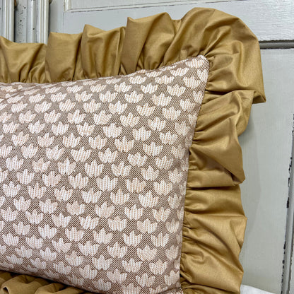 Cushions Made In Fermoie Eythorne Luxury Frilled Lumbar Beige Mustard Neutral Cotton Cushion Pillow Throw Cover