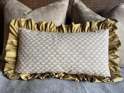 Cushions Made In Fermoie Eythorne Luxury Frilled Lumbar Beige Mustard Neutral Cotton Cushion Pillow Throw Cover