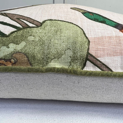 Mulberry Flying Ducks Plaster Green Orange Linen Luxury Designer Cushion Pillow Cover