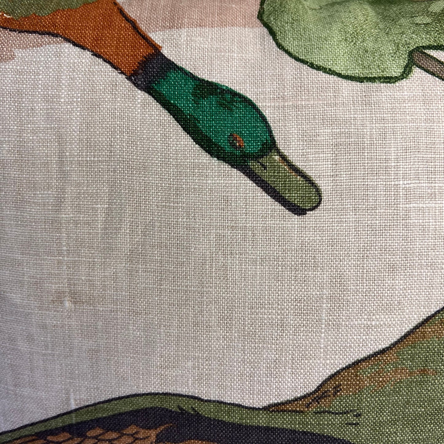Mulberry Flying Ducks Plaster Green Orange Linen Luxury Designer Cushion Pillow Cover