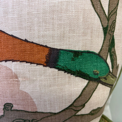 Mulberry Flying Ducks Plaster Green Orange Linen Luxury Designer Cushion Pillow Cover