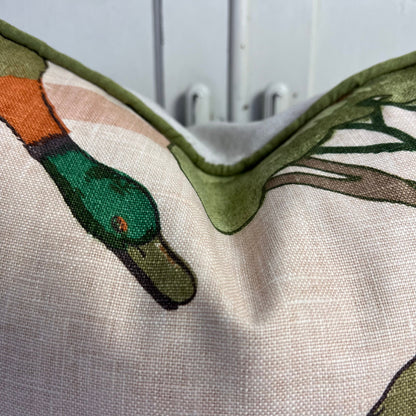 Mulberry Flying Ducks Plaster Green Orange Linen Luxury Designer Cushion Pillow Cover