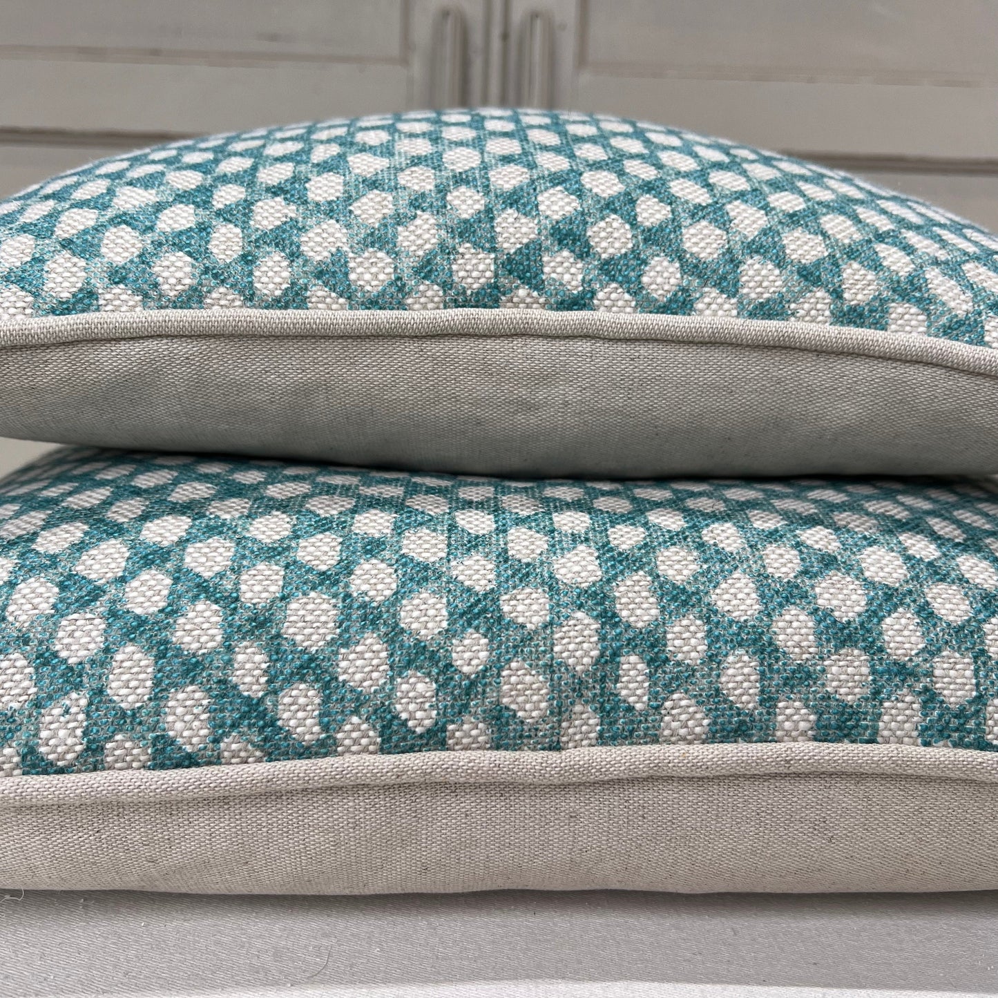 Cushions Made In Fermoie Wicker Luxury Designer Decorative Teal Green Linen Cushion Pillow Throw Cover