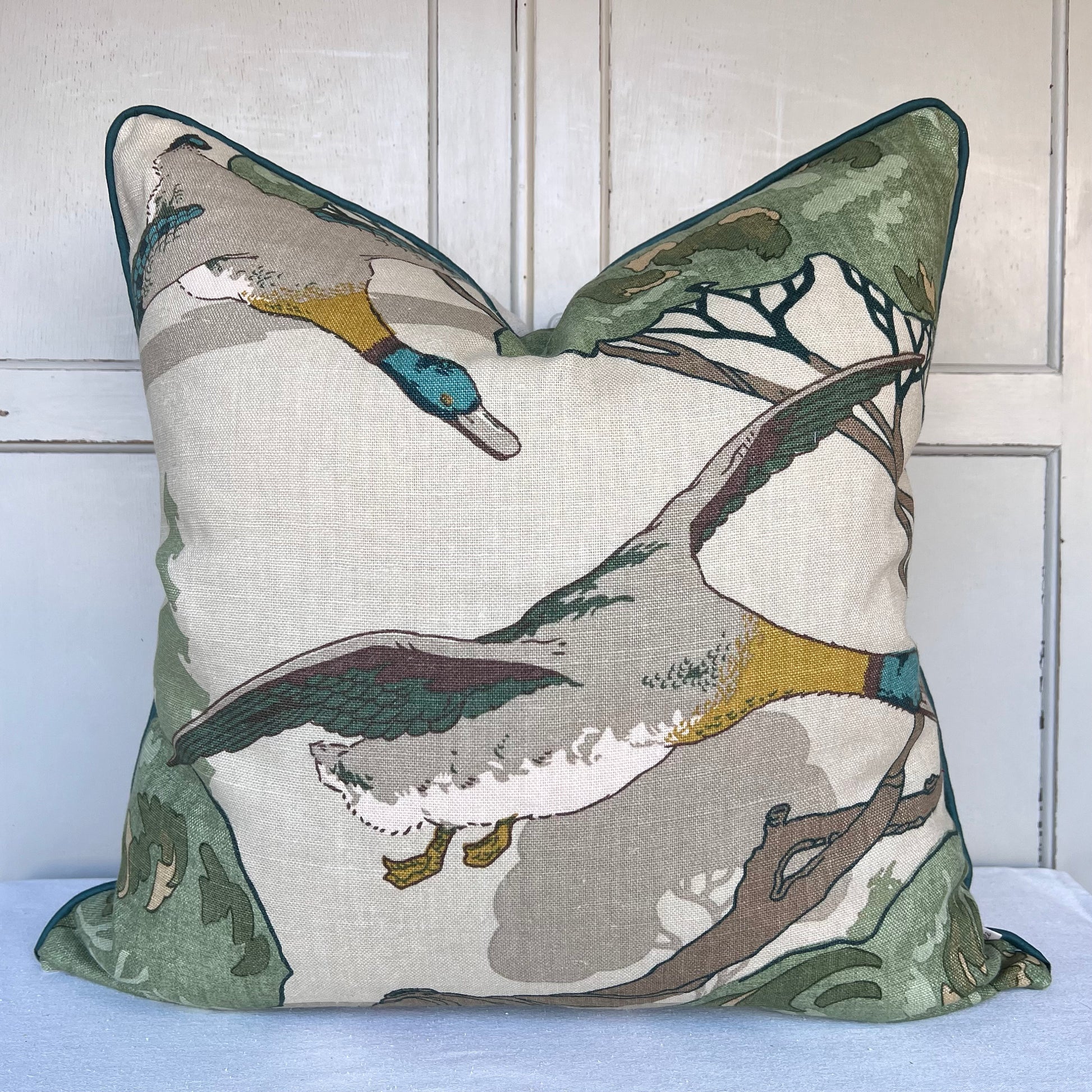 Mulberry Flying Ducks Emerald Green Luxury Cushion Pillow Cover