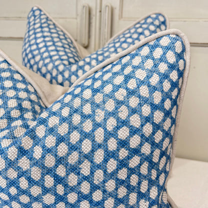 Fermoie Wicker Luxury Designer Decorative Rich Blue Beige Linen Cushion Pillow Throw Cover