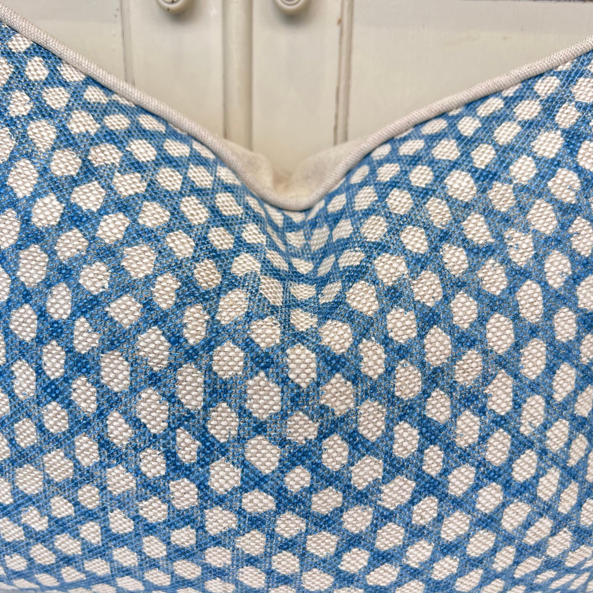 Fermoie Wicker Luxury Designer Decorative Rich Blue Beige Linen Cushion Pillow Throw Cover