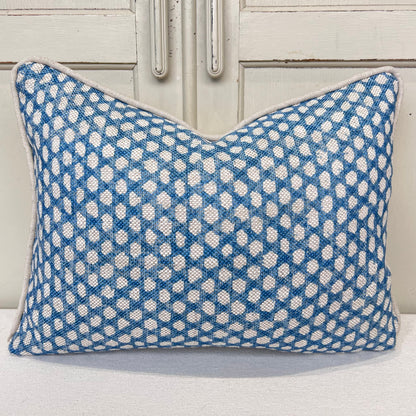 Fermoie Wicker Luxury Designer Decorative Rich Blue Beige Linen Cushion Pillow Throw Cover