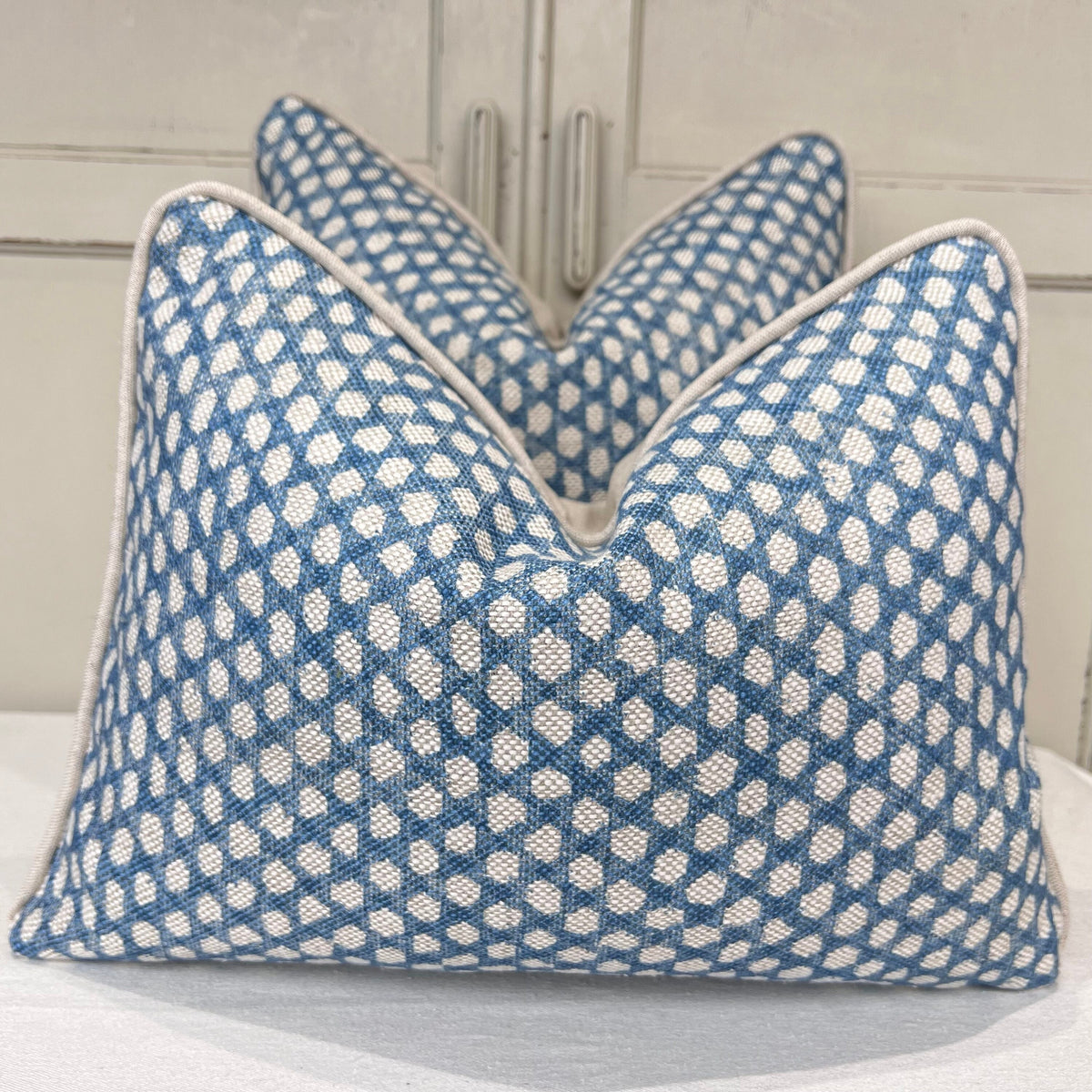 Fermoie Wicker Luxury Designer Decorative Rich Blue Beige Linen Cushion Pillow Throw Cover