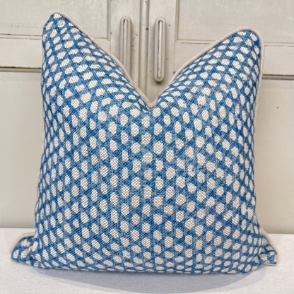 Fermoie Wicker Luxury Designer Decorative Rich Blue Beige Linen Cushion Pillow Throw Cover