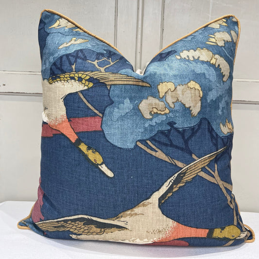 Luxury Designer Mulberry Flying Ducks Blue Luxury Cushion Pillow Cover