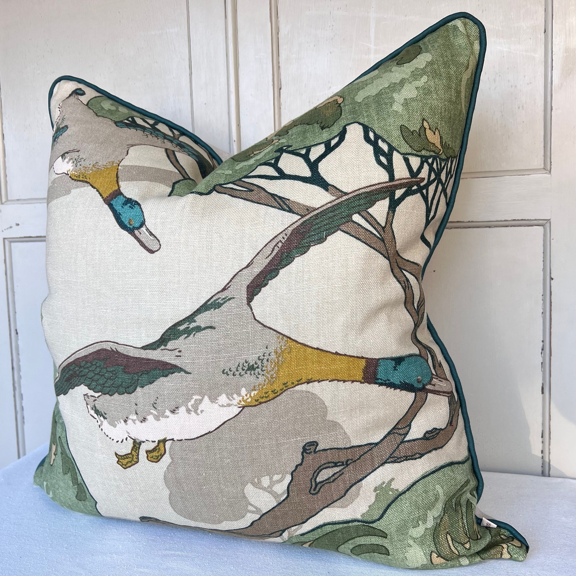 Mulberry Flying Ducks Emerald Green Luxury Cushion Pillow Cover