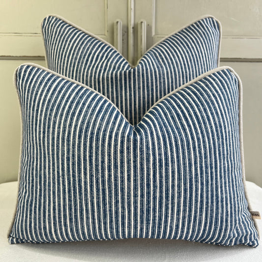 Cushions Made In Fermoie Luxury Designer Poulton Stripe Rich Blue Cushion Pillow Throw Cover