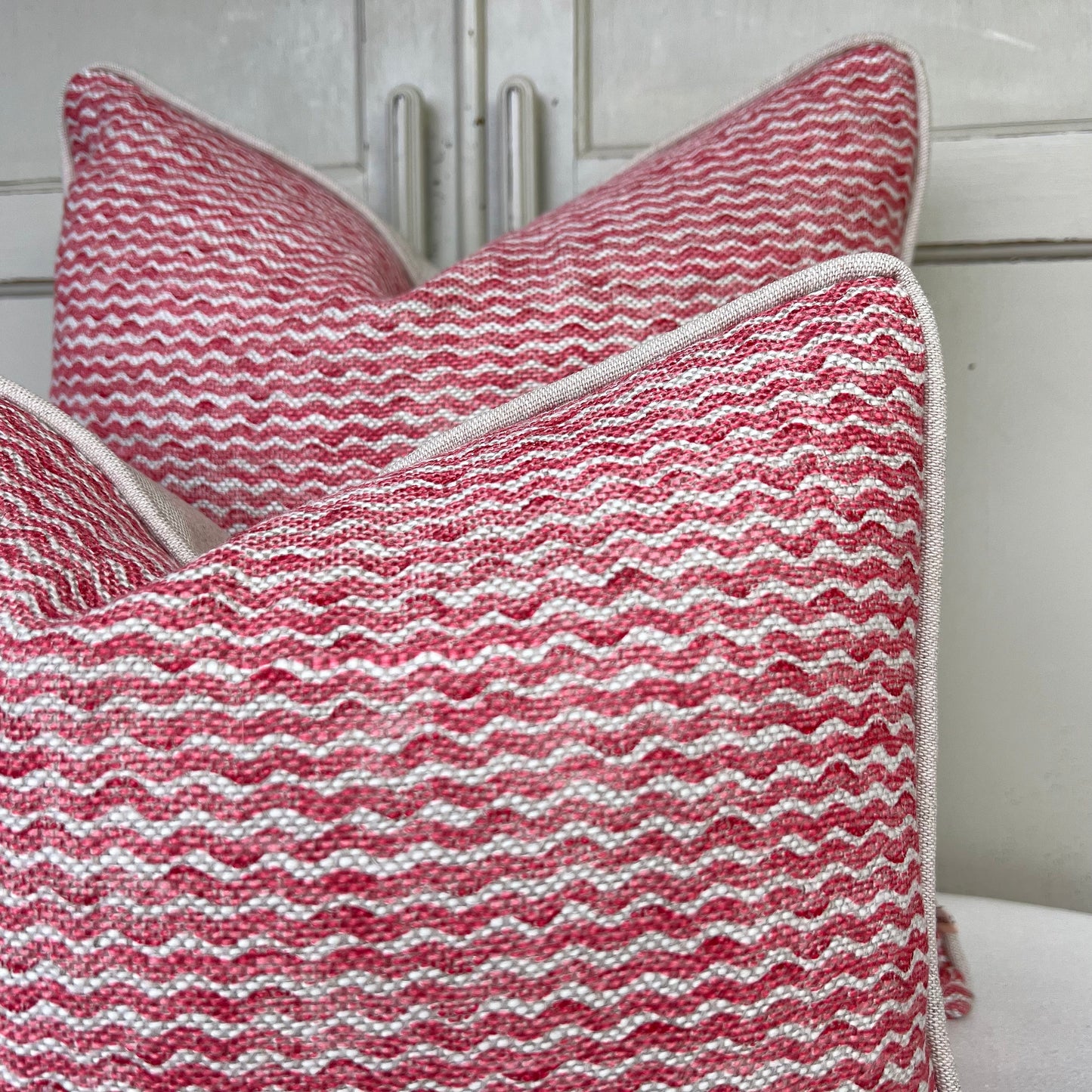 Cushions Made In Fermoie Popple Luxury Designer Decorative Raspberry Red Neutral Linen Cushion Pillow Throw Cover