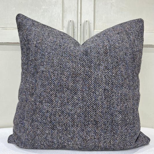 Harris Tweed Black Blue Luxury Designer Double Sided Wool Cushion Sofa Throw Pillow