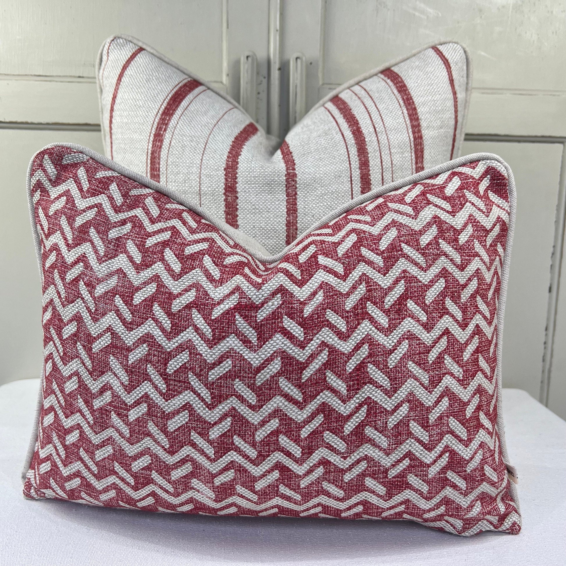 Cushions Made In Fermoie Carskiey Single Stripe Luxury Designer Decorative Neutral Red Linen Cushion Pillow Throw Cover