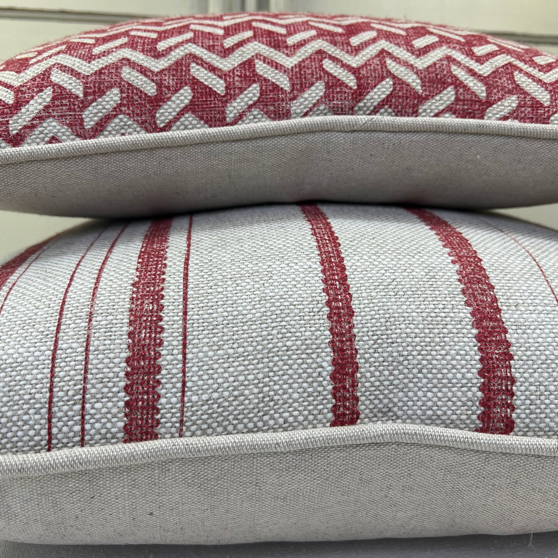 Cushions Made In Fermoie Carskiey Single Stripe Luxury Designer Decorative Neutral Red Linen Cushion Pillow Throw Cover