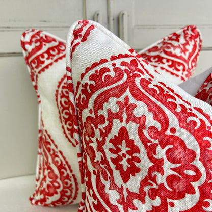 Jane Churchill Blakewater Designer Linen Red Fabric Sofa Cushion Pillow Cover Throw