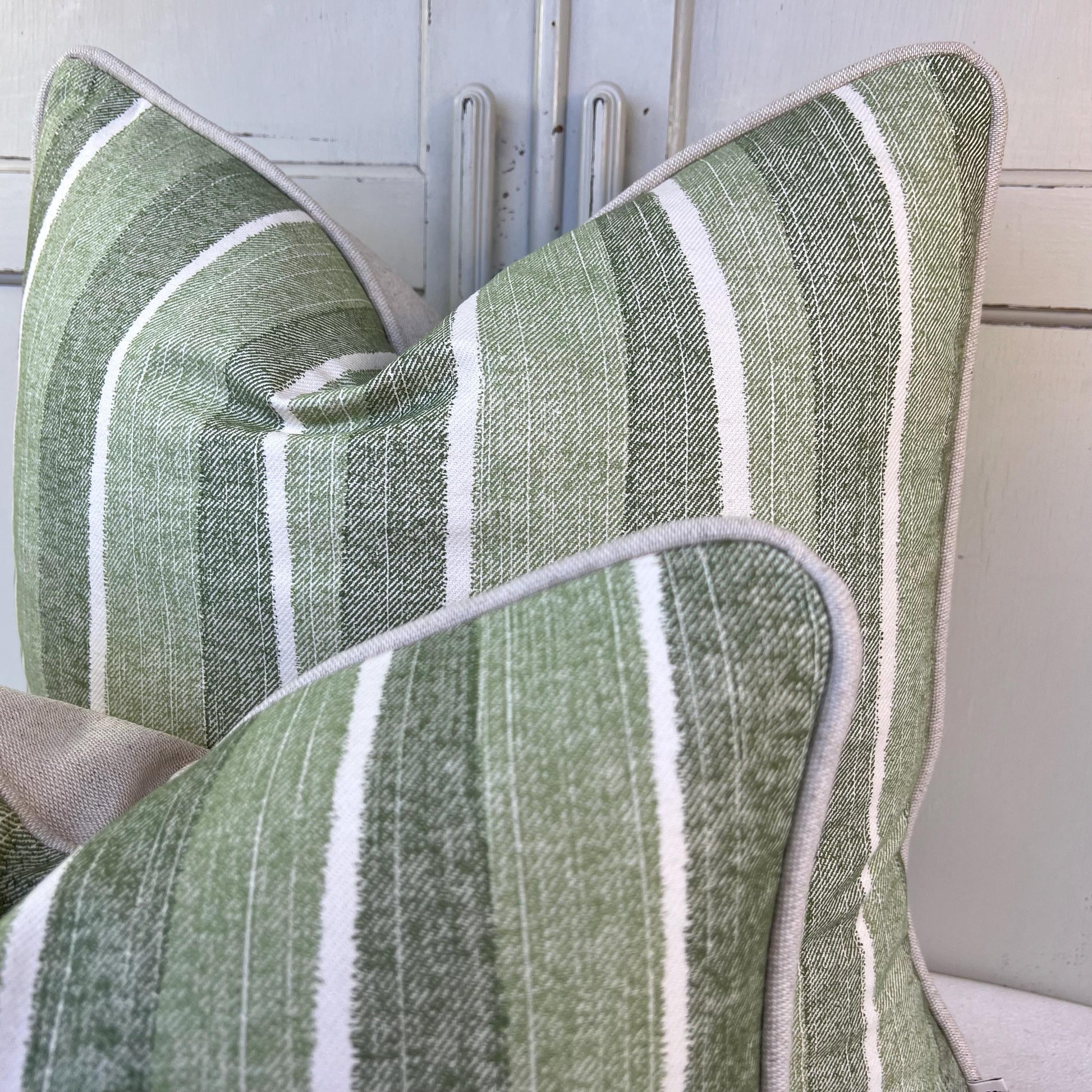 Cushions Made In Fermoie Orchard Stripe Luxury Designer Decorative Neutral Green Cotton Cushion Pillow Throw Cover