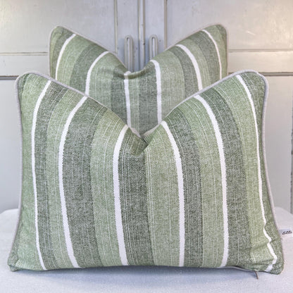 Cushions Made In Fermoie Orchard Stripe Luxury Designer Decorative Neutral Green Cotton Cushion Pillow Throw Cover