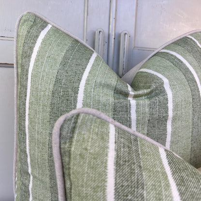 Cushions Made In Fermoie Orchard Stripe Luxury Designer Decorative Neutral Green Cotton Cushion Pillow Throw Cover