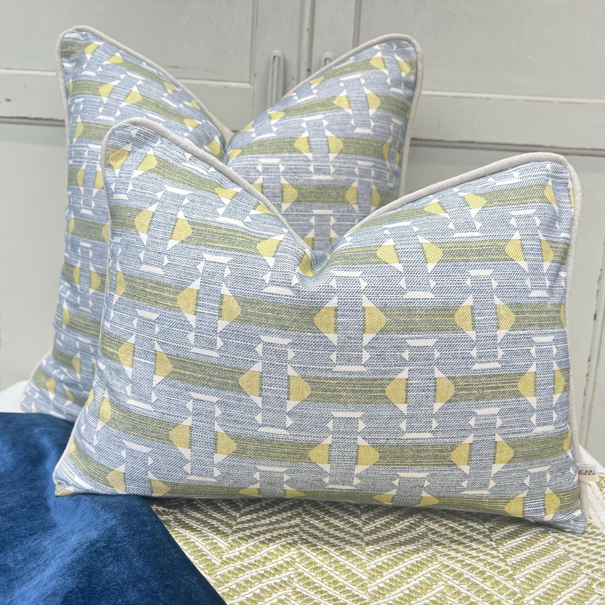 Cushions Made In Fermoie Sicily Luxury Designer Decorative Blue Yellow Cotton Decor Cushion Pillow Throw Cover