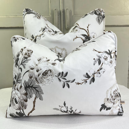 Schumacher Luxury Designer "Betty in Quite Pink" Floral White Grey Cushion Pillow Sofa Cover