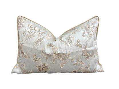 A Pair of James Hare Luxury Designer Cushion Cover Ambi Silk Cream Gold Embroidered Fabric