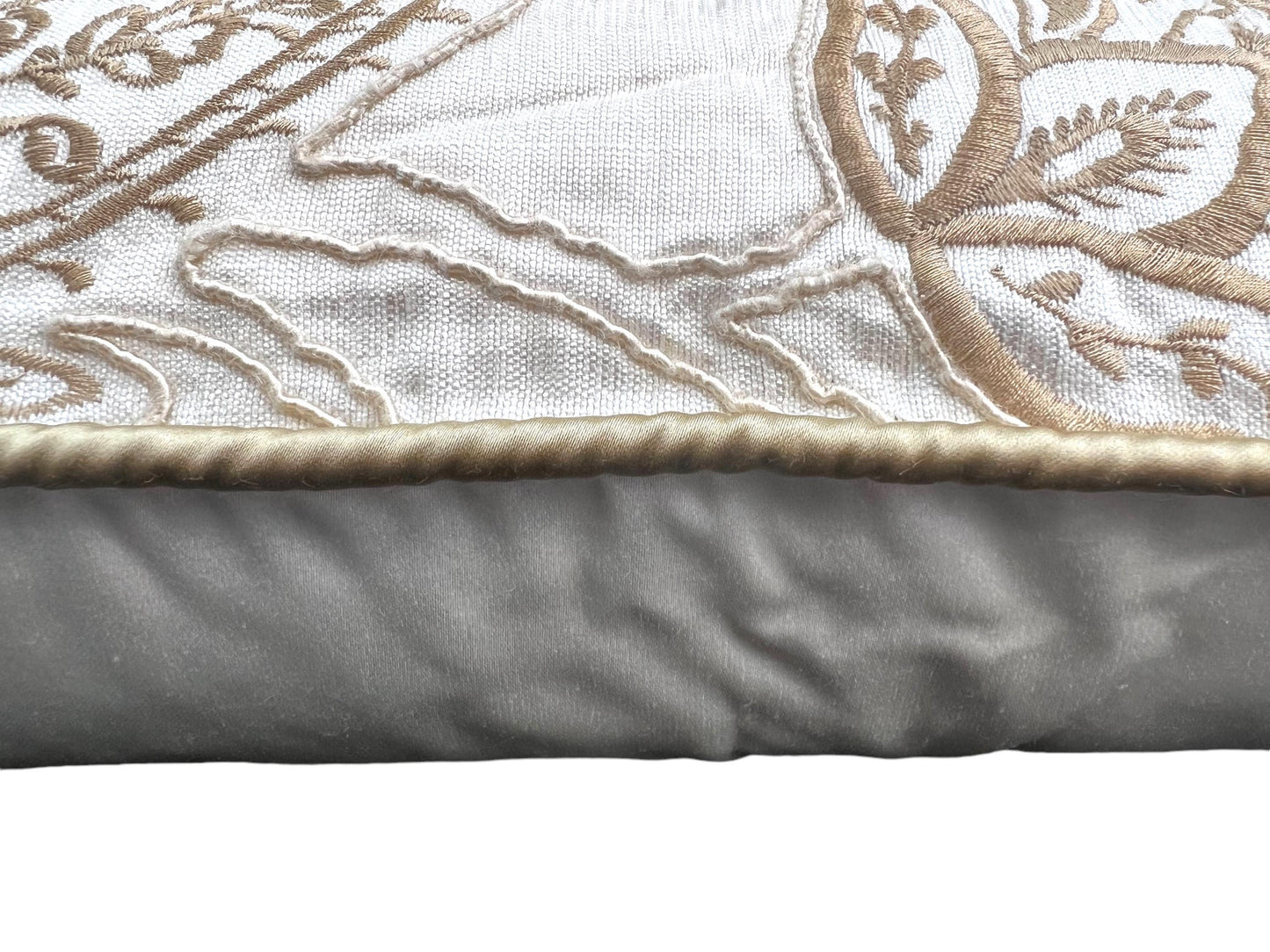 A Pair of James Hare Luxury Designer Cushion Cover Ambi Silk Cream Gold Embroidered Fabric