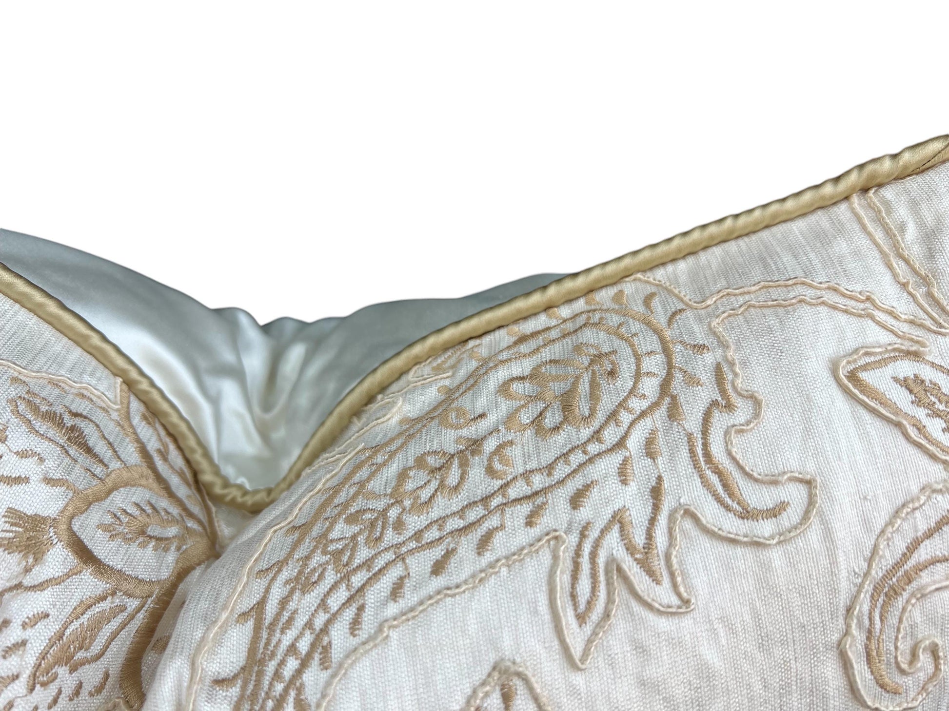 A Pair of James Hare Luxury Designer Cushion Cover Ambi Silk Cream Gold Embroidered Fabric