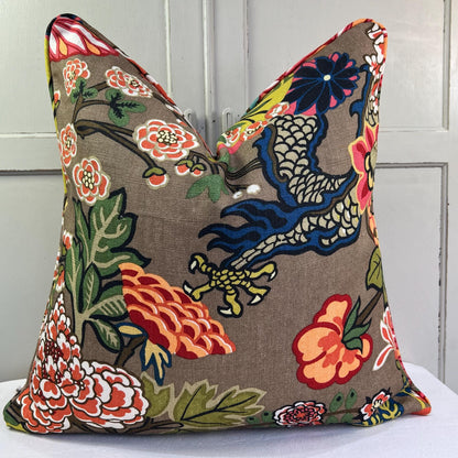 Schumacher Chaing Mai Dragon Double Sided Mocha Cushion Sofa Throw Pillow Cover