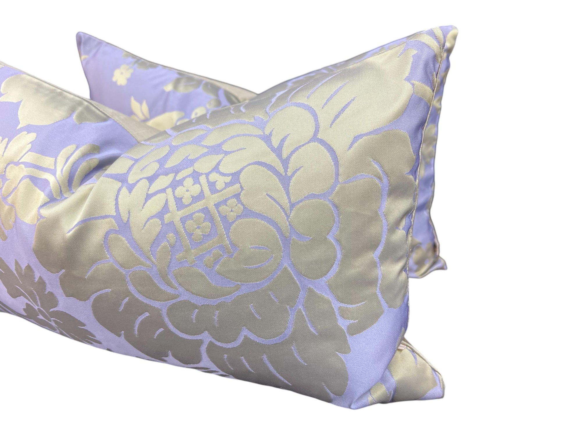 A Pair of Luxury Designer Lilac Silver Lumbar Cushion Cover Sofa Throw Pillow