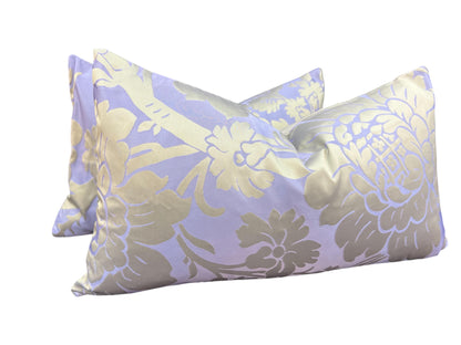 A Pair of Luxury Designer Lilac Silver Lumbar Cushion Cover Sofa Throw Pillow