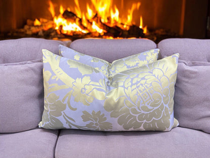 A Pair of Luxury Designer Lilac Silver Lumbar Cushion Cover Sofa Throw Pillow