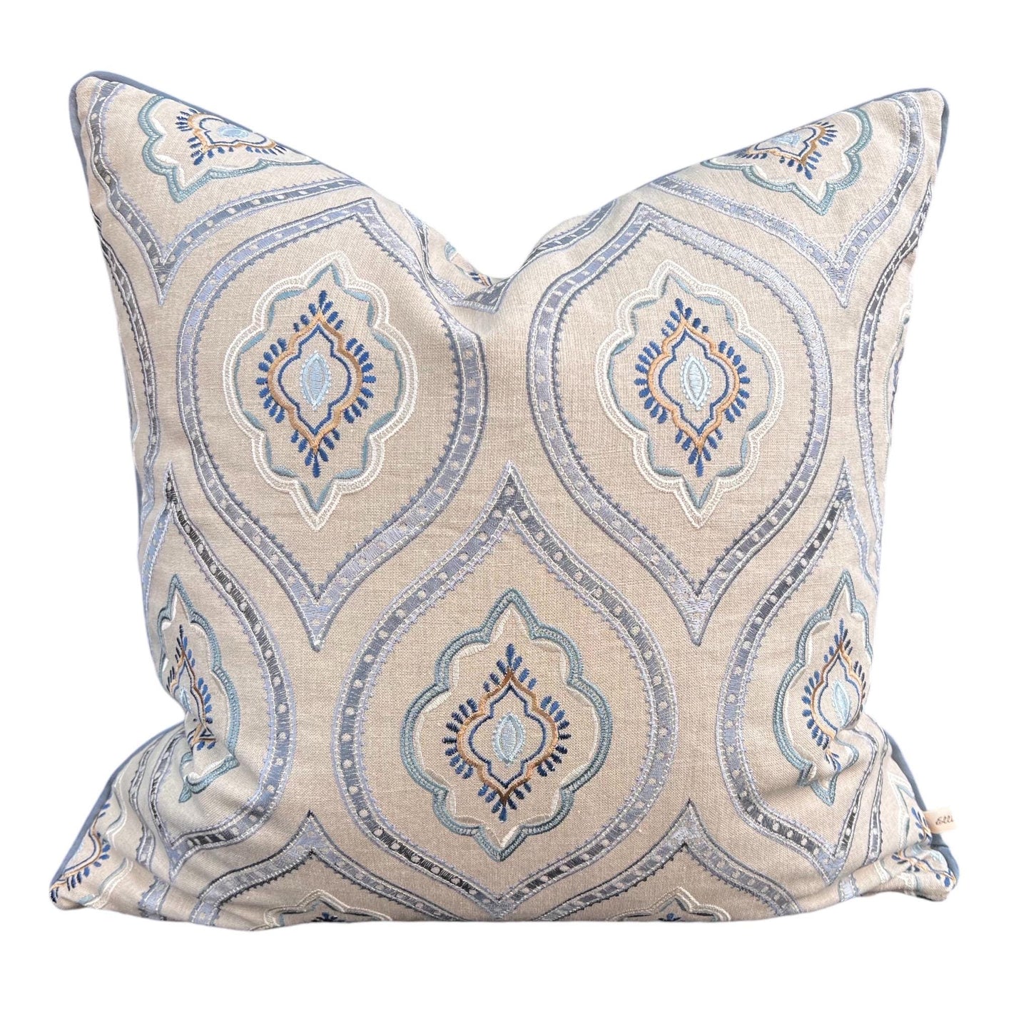 Colefax and Fowler Fabian Luxury Designer Embroidered Grey Blue Cushion Pillow Cover