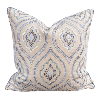 Colefax and Fowler Fabian Luxury Designer Embroidered Grey Blue Cushion Pillow Cover