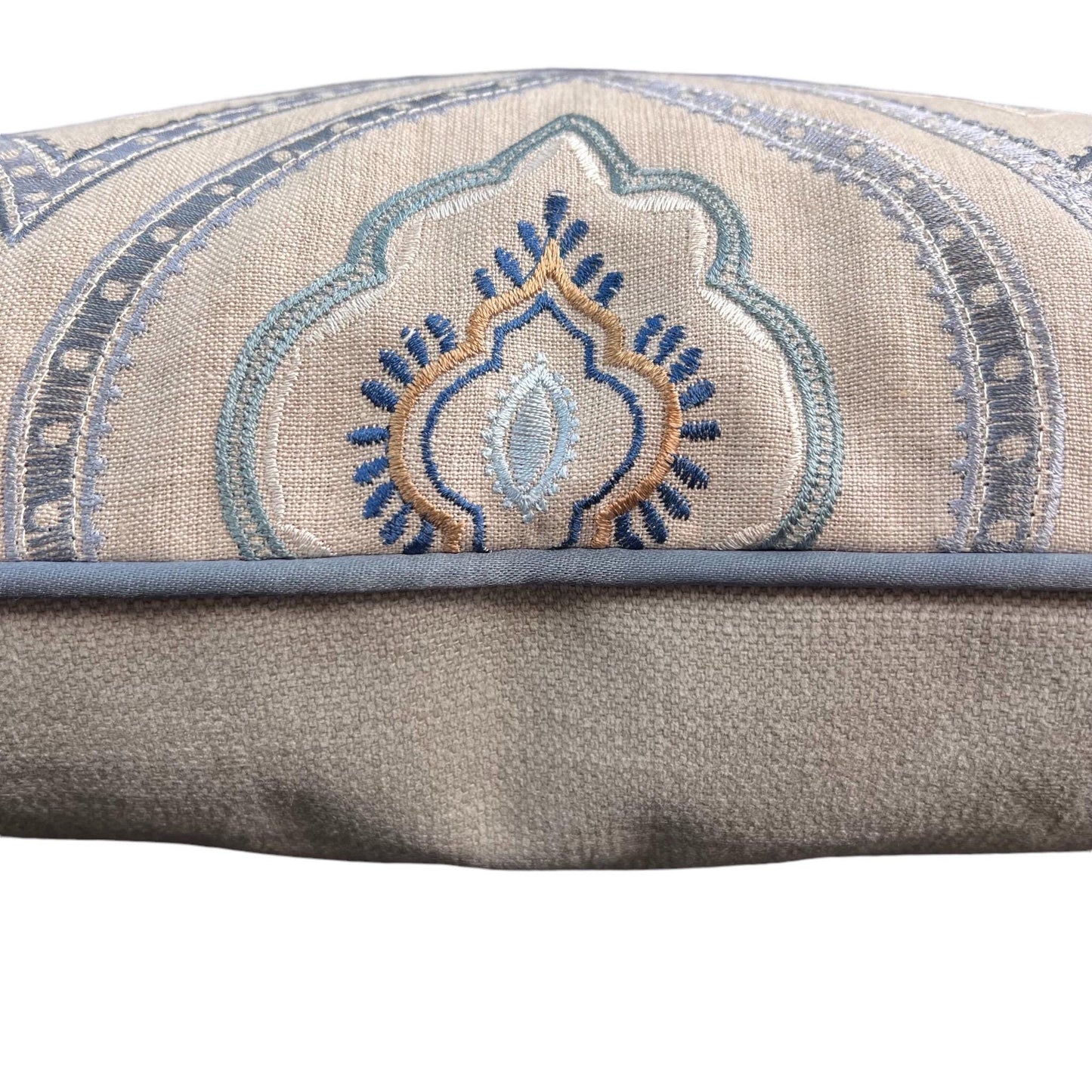 Colefax and Fowler Fabian Luxury Designer Embroidered Grey Blue Cushion Pillow Cover